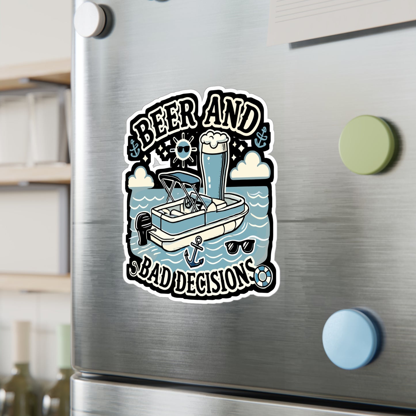 Beer And Bad Decisions - Boating Sticker for Laptop Sticker. Water Bottle Sticker, Vinyl Beer Decal - Boating Gift