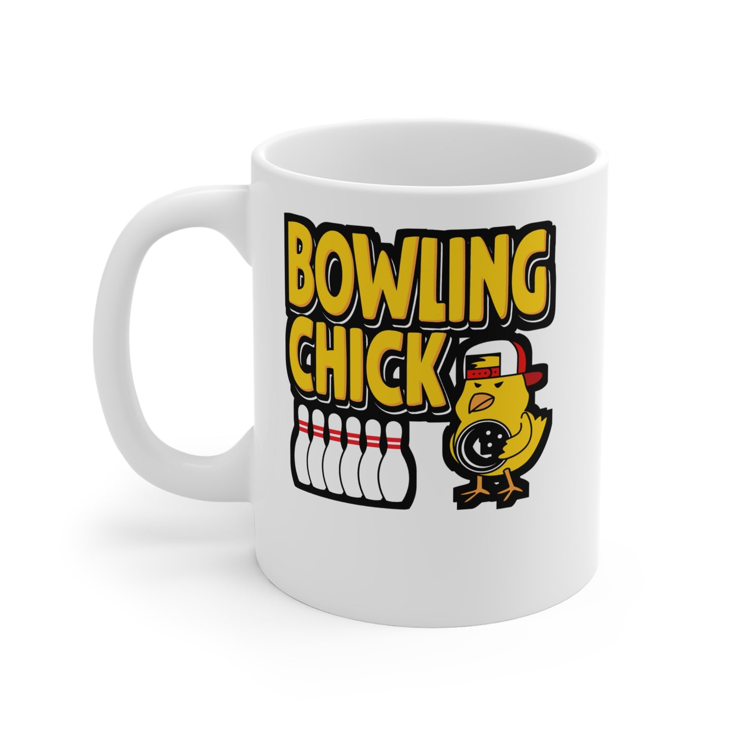 Bowling Chick - Bowling Mug for Coffee 11oz. Bowling Cup, White ceramic, Ten-pin Mug, Spare Tea Cup - Bowling Gift