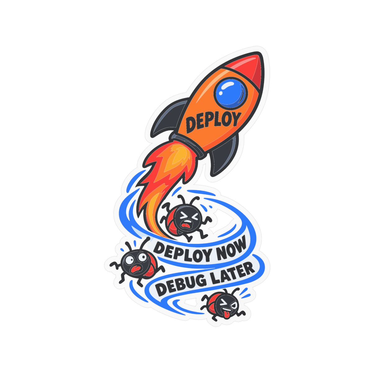 Tech Sticker - Deploy Now Debug Later, Reboot Button and Bandage Design Decals for Laptop or Water Bottle