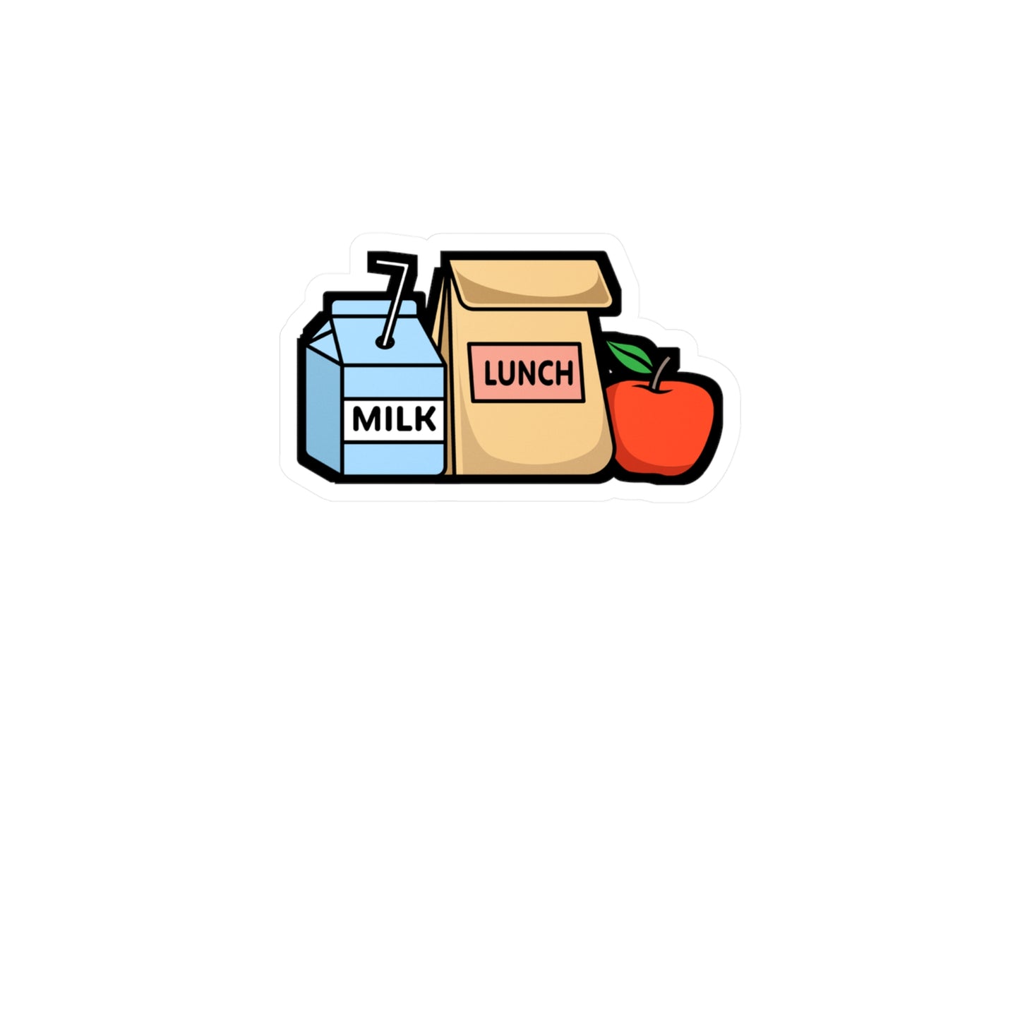 Lunch Milk Apple - Cafeteria Sticker for Laptop Sticker. Water Bottle Sticker, Vinyl Feeding Decal - Cafeteria Gift