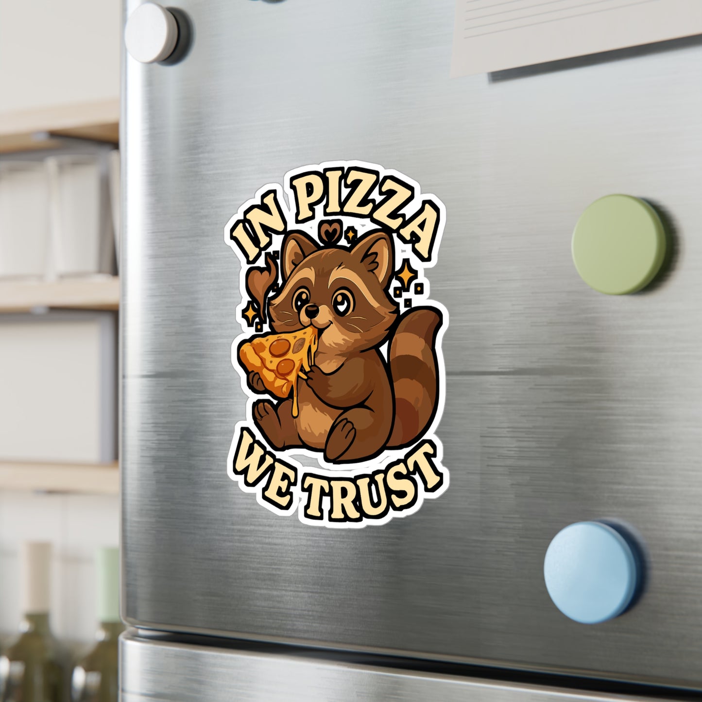Raccoon Sticker – Cute Raccoon Enjoying Cheesy Pizza Decals, Vinyl Waterproof Steam Pizza Cheese Design for Laptop, Water Bottle