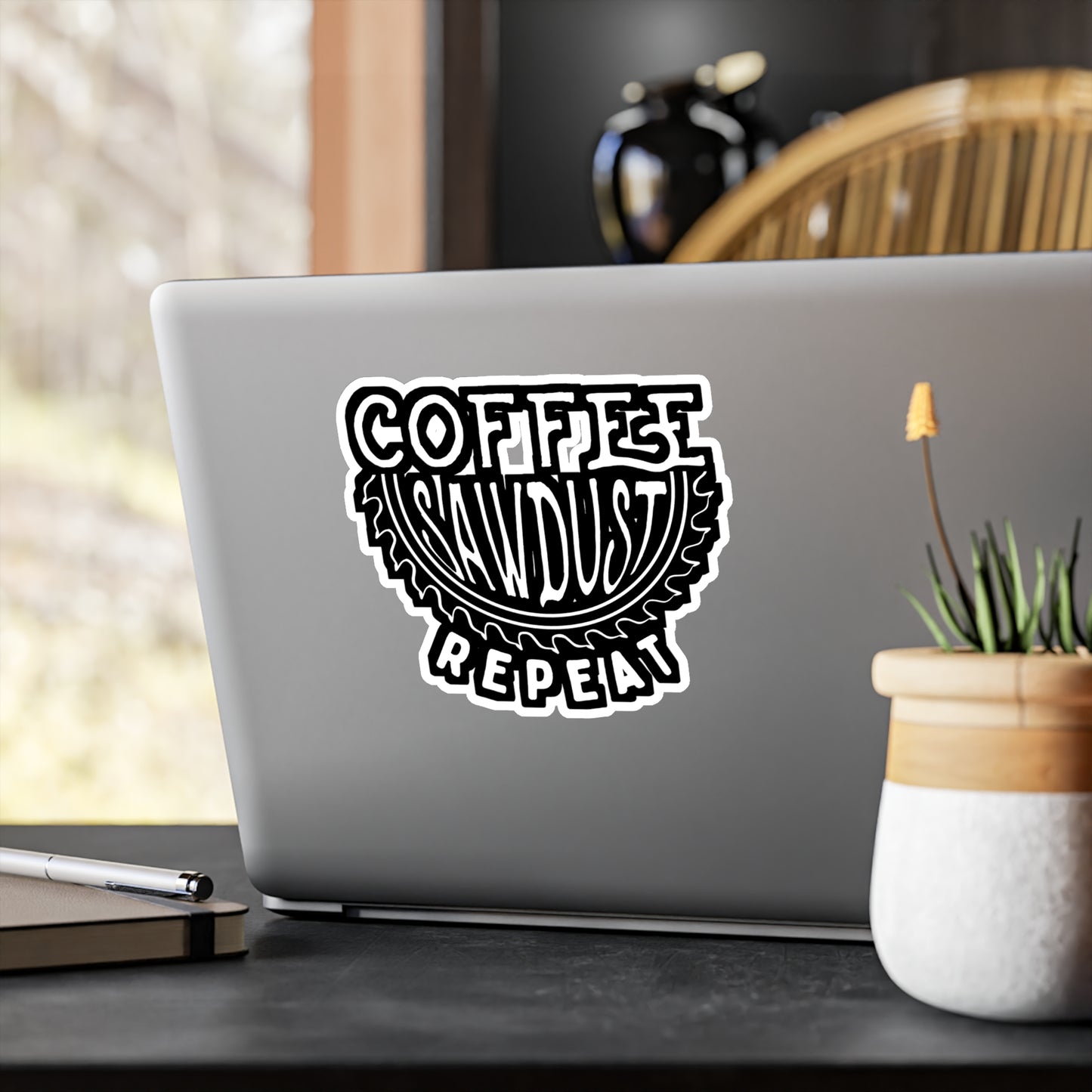 Coffee Sawdust Repeat - Carpenter Sticker for Laptop Sticker. Water Bottle Sticker, Vinyl Hammer Decal - Carpenter Gift