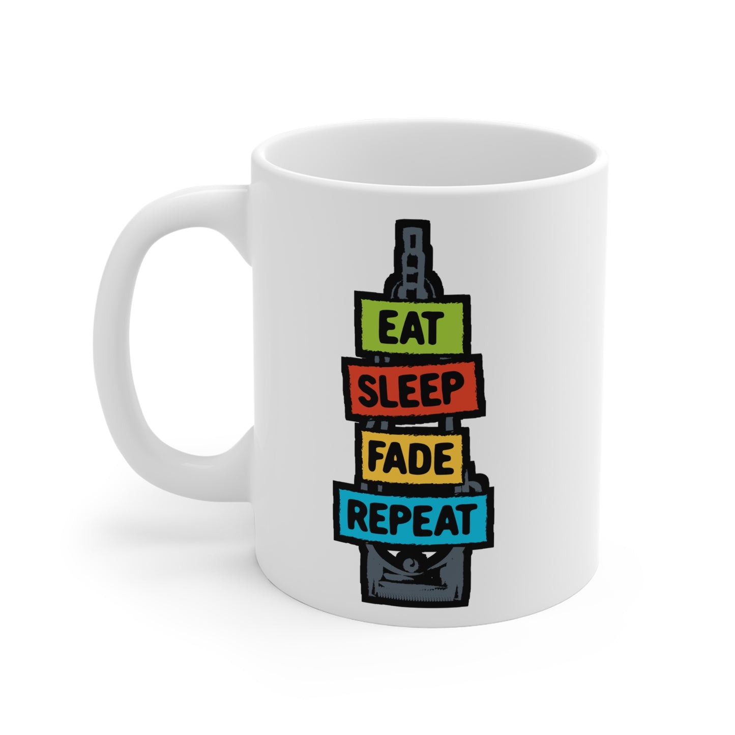 Eat Sleep Fade Repeat - Barber Mug for Coffee 11oz. Barber Cup, White ceramic, Trimmer Mug, Scissors Tea Cup - Barber Gift