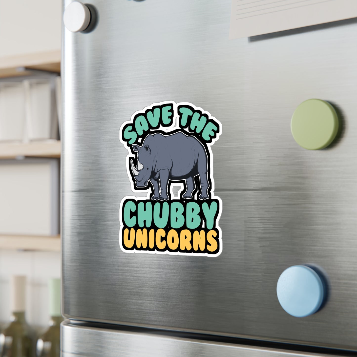 Save The Chubby Unicorns - Rhino Sticker for Laptop Sticker. Water Bottle Sticker, Vinyl Rhinoceros Decal - Rhino Gift