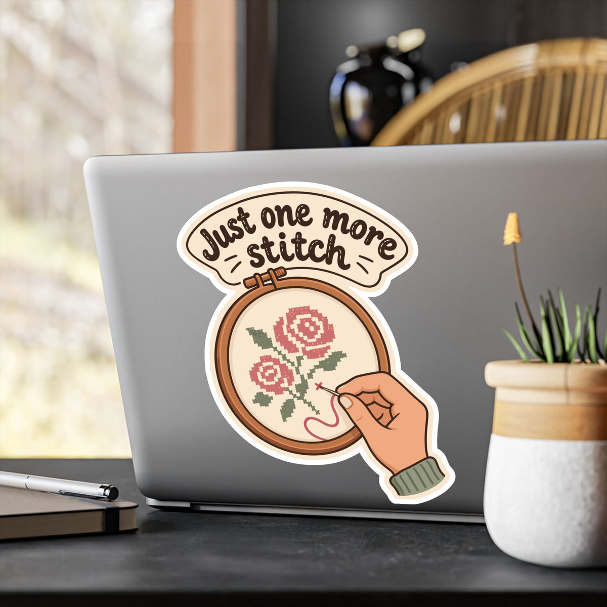 Embroidery Sticker – Just One More Stitch Decals for Needlework Lovers and Stitching Fans, Crafting Decor for Laptop or Water Bottle