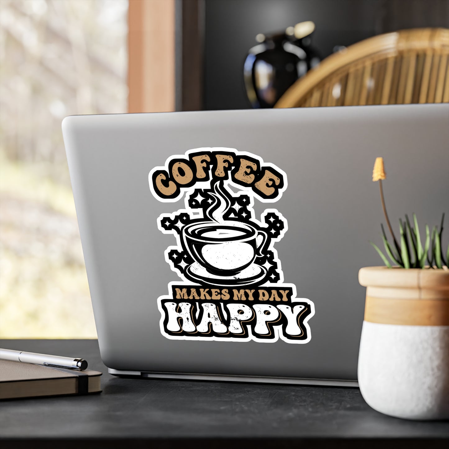 Coffee makes my day happy - Coffee Sticker for Laptop Sticker. Water Bottle Sticker, Vinyl Cappuccino Decal - Coffee Gift