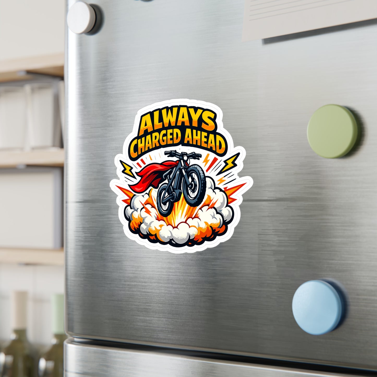 E-Bike Sticker "Always Charged Ahead" – Electric Bike eCycling Decals, Waterproof Vinyl for Laptop, Water Bottle