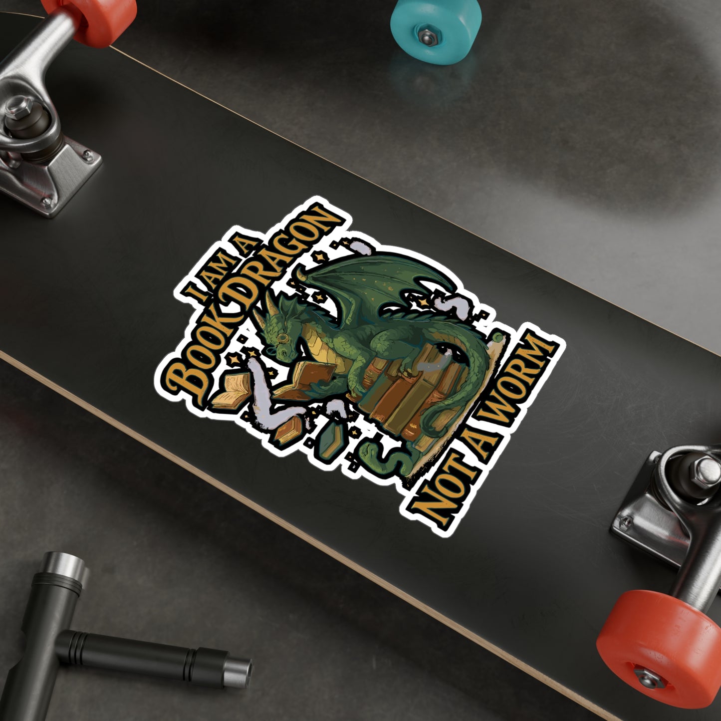 I Am A Book Dragon Not A Worm - Book Sticker for Laptop, Water Bottle, Readers Gift Idea