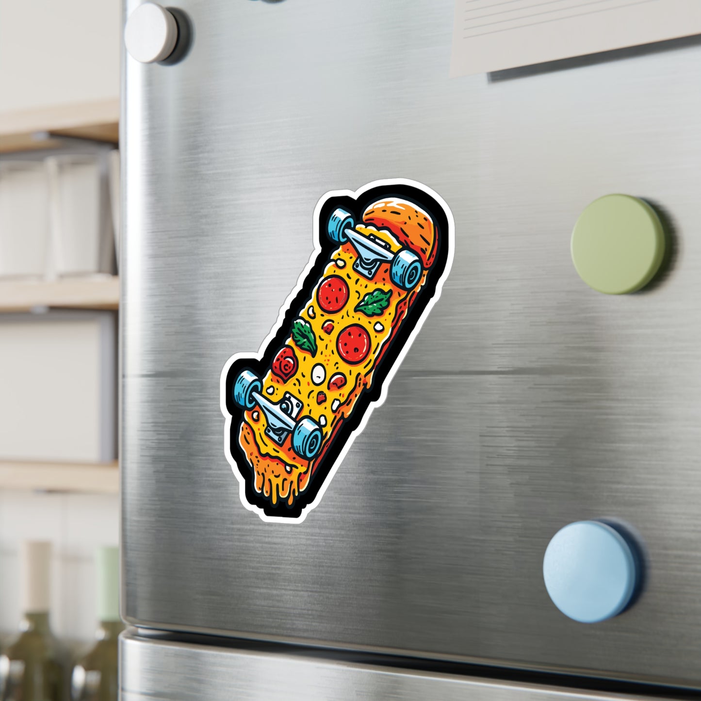 Pizza Skateboard - Skateboarding Sticker for Laptop Sticker. Water Bottle Sticker, Vinyl Skateboarder Decal - Skateboarding Gift