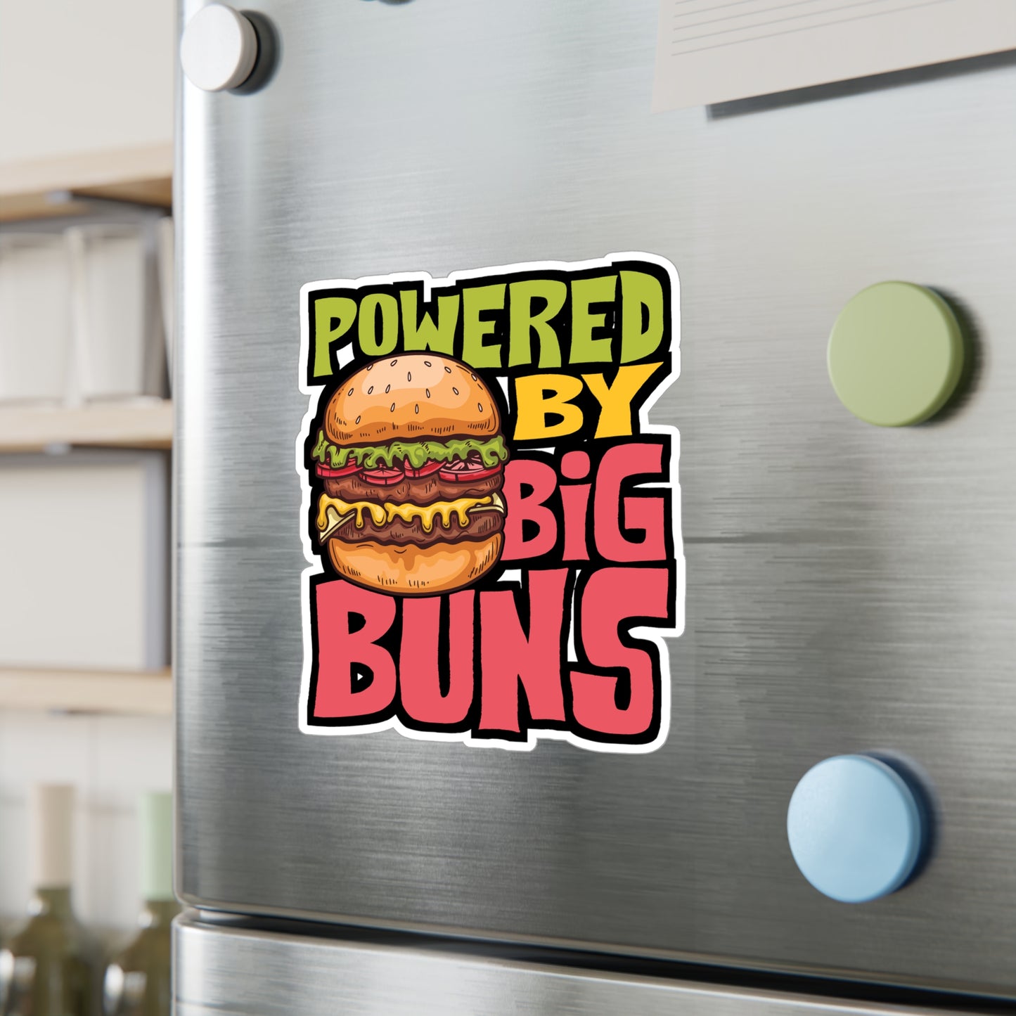 Powered By Big Buns - Fastfood Sticker for Laptop Sticker. Water Bottle Sticker, Vinyl Fast food Decal - Fastfood Gift