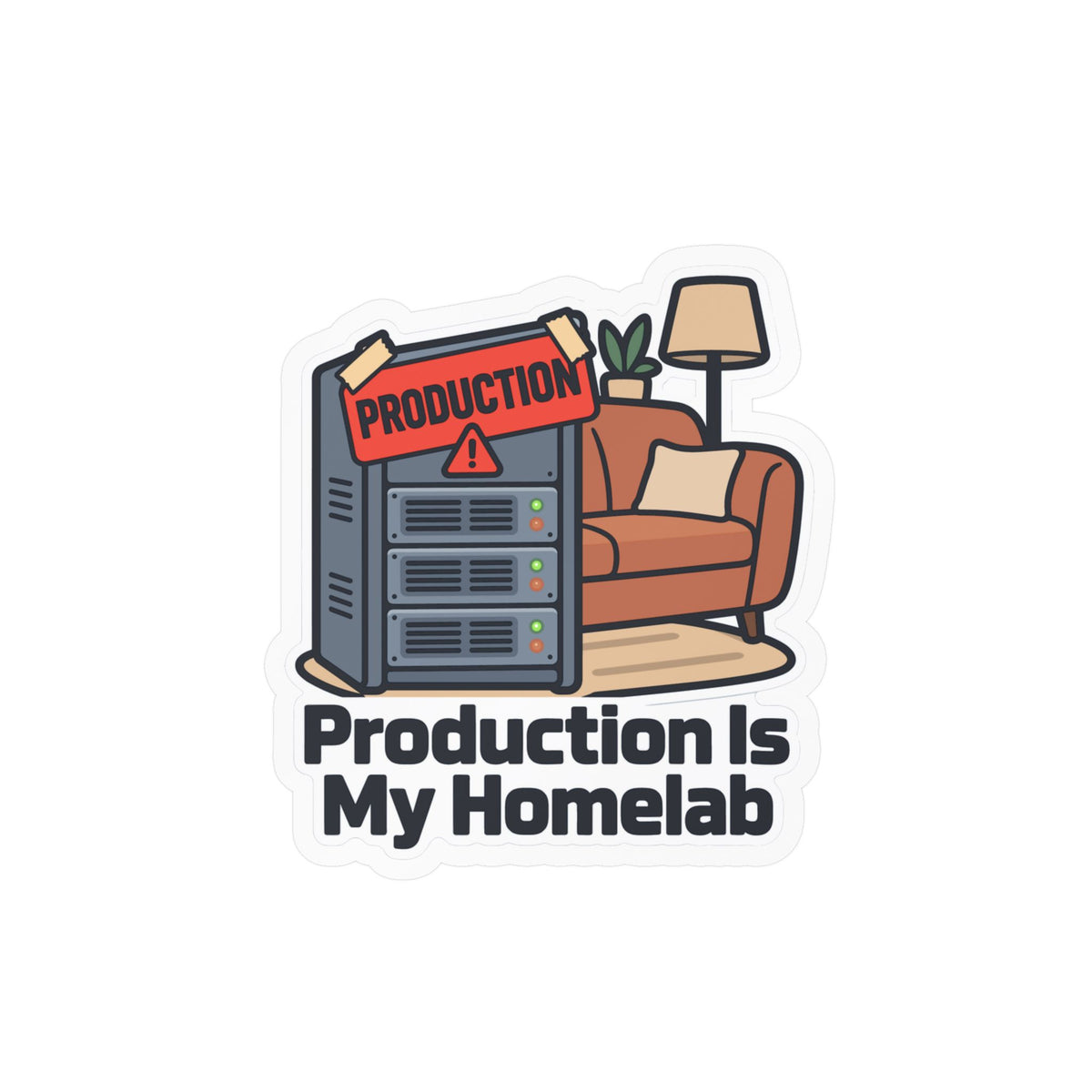Tech Sticker – Production Is My Homelab, Reboot Button Bandage Design Decals for Laptop and Water Bottle