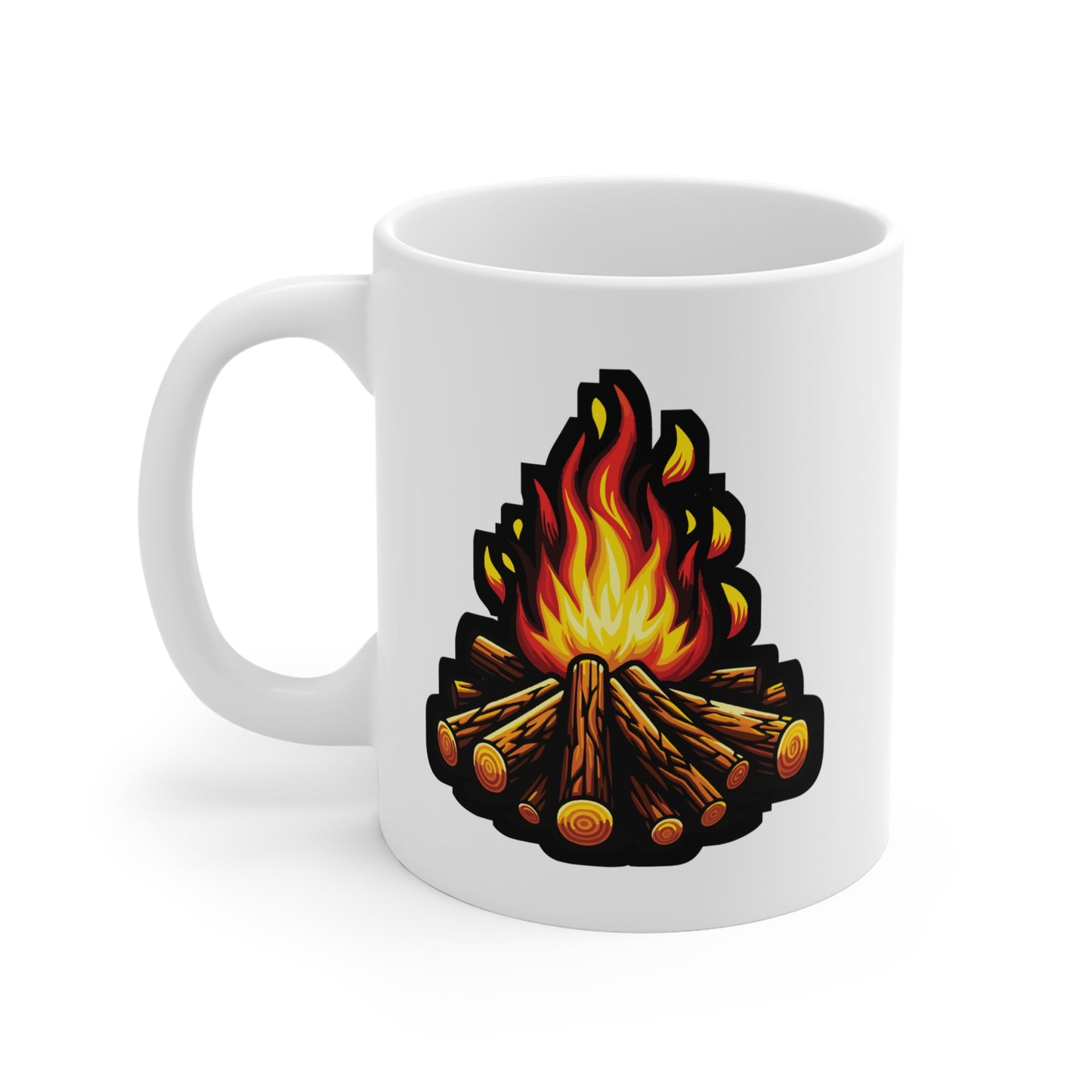 Campfire Camping Adventure - Camping Mug for Coffee 11oz. Camping Cup, White ceramic, Adventure Mug, Outdoors Tea Cup - Camping Gift