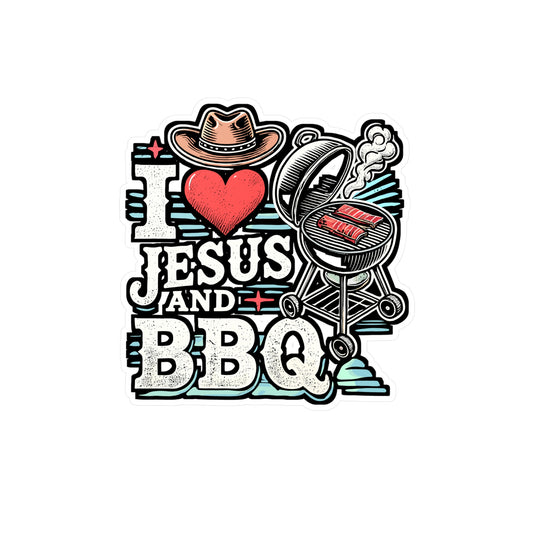 I Love Jesus and BBQ – Vinyl Decal for Car Window, Laptop & Water Bottle | Christ Themed BBQ Gift