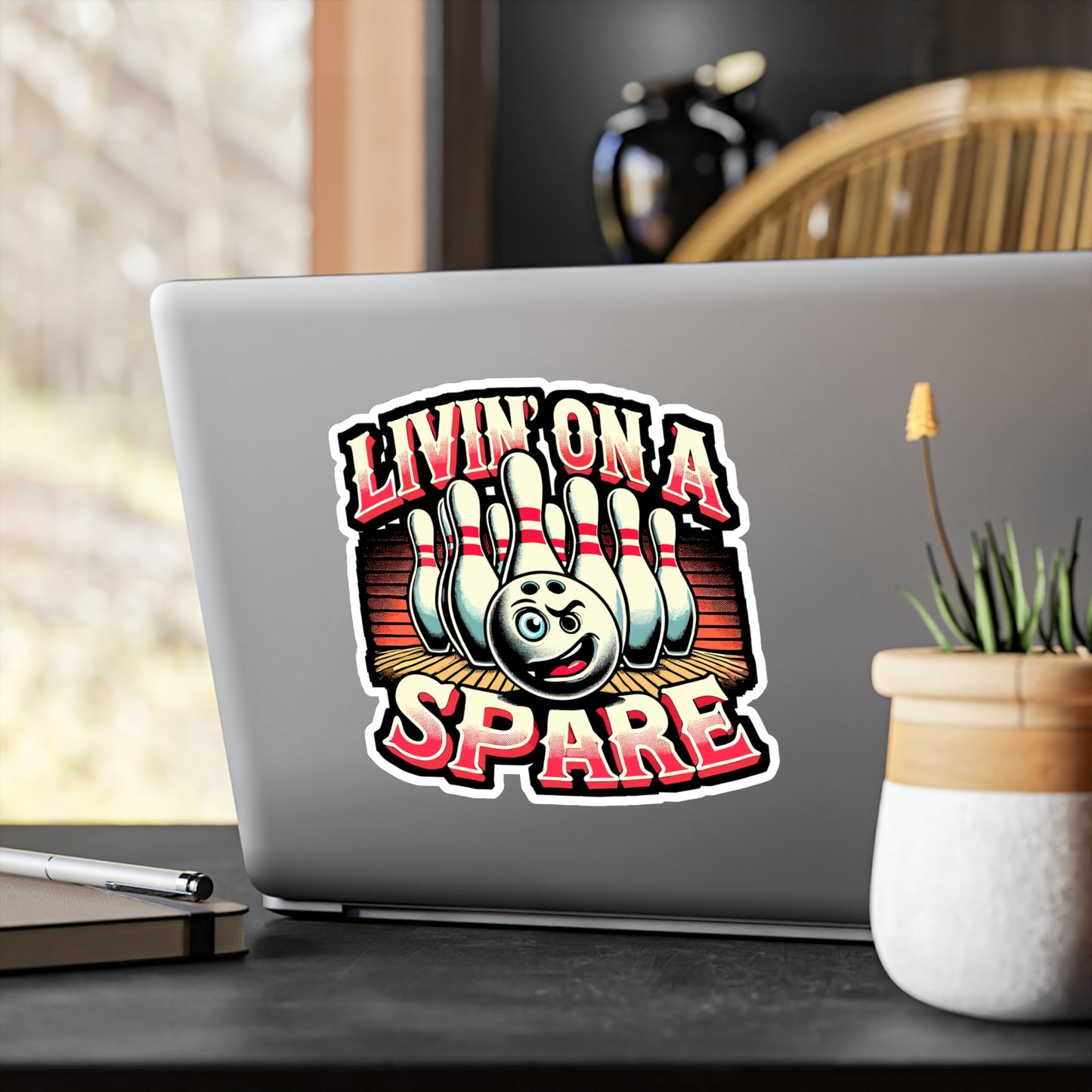 Livin on a Spare - Bowling Sticker for Laptop Sticker. Water Bottle Sticker, Vinyl Spare bowling Decal - Bowling Gift