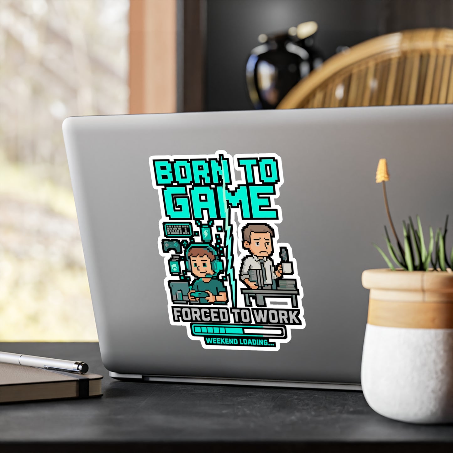Gaming Sticker "Born To Game Forced To Work" – Funny Gamer Decals for Laptop, Video Games Vinyl, Waterproof for Water Bottle