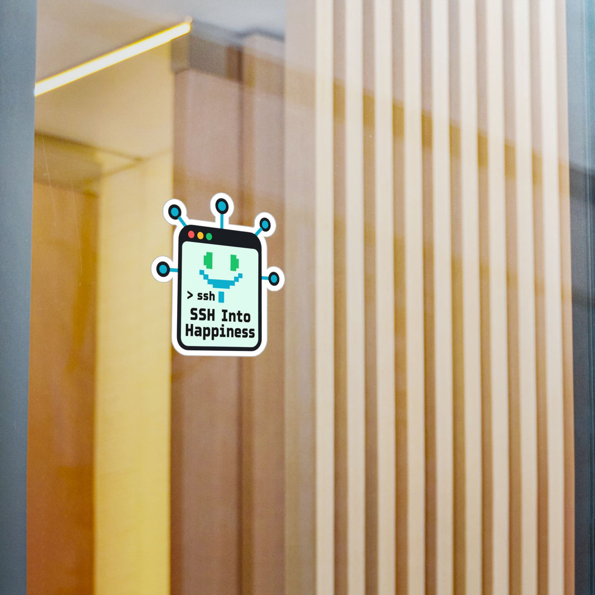 Tech Sticker - Ssh Into Happiness with Reboot Button and Bandage Motifs, Decals for Laptop and Water Bottle
