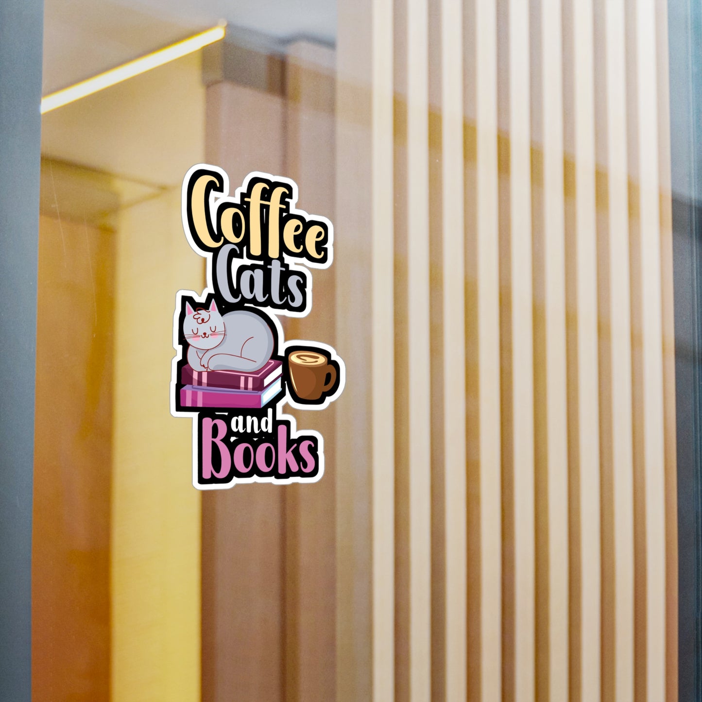 Coffee Cats Books - Coffee Sticker for Wall, Laptop, Window, Truck, Car Coffee Gift Vinyl Cats Decal Sticker