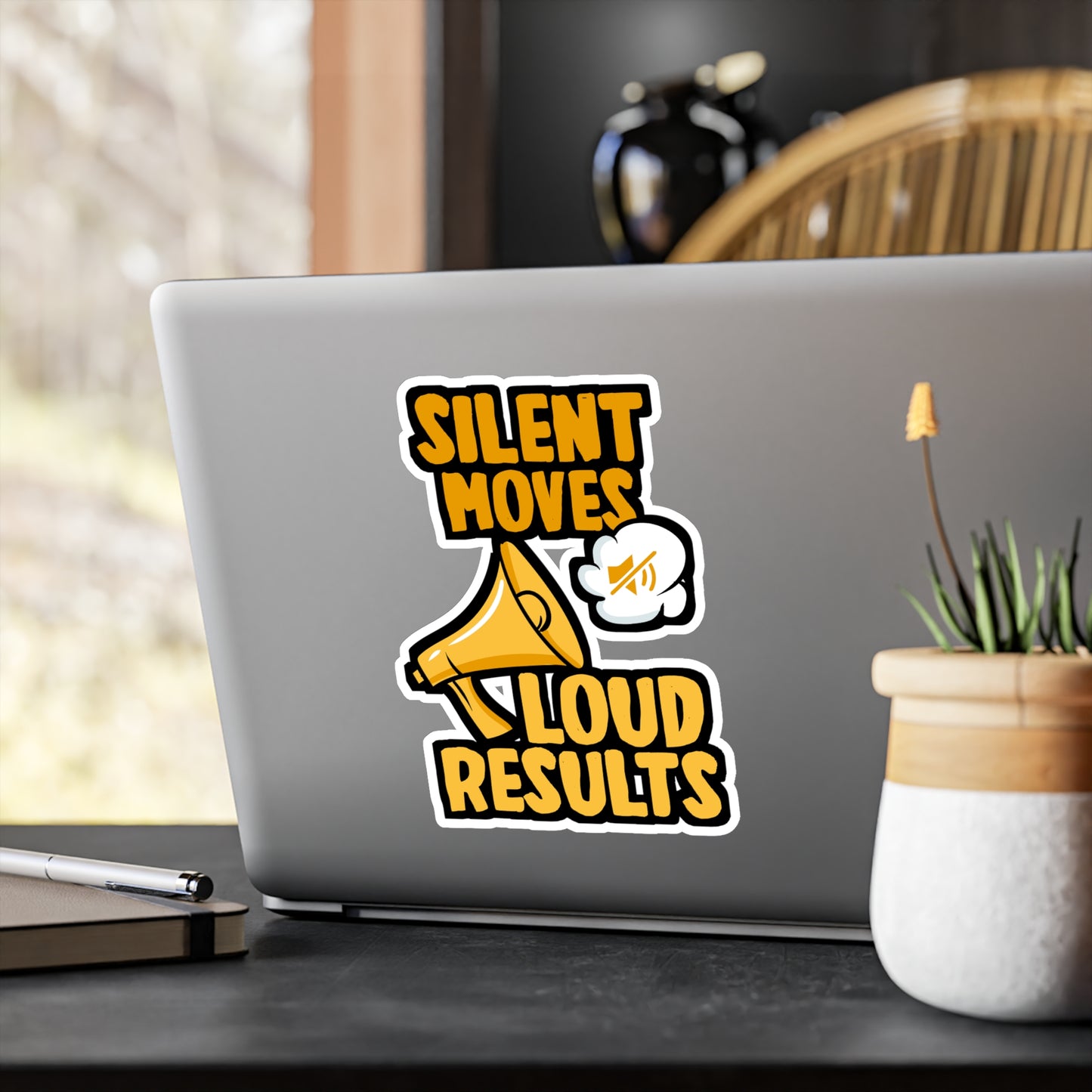 Silent Moves Loud Results - Motivation Sticker for Laptop Sticker. Water Bottle Sticker, Vinyl Silent Decal - Motivation Gift