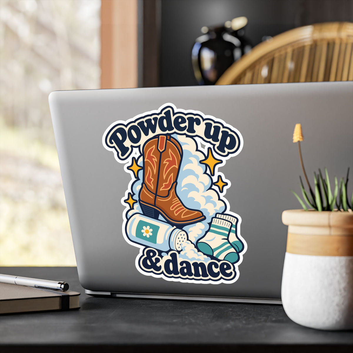 Line Dance Sticker - Powder Up & Dance, Western Dancer Design Inspired by Country Life, Decals for Laptop or Water Bottle