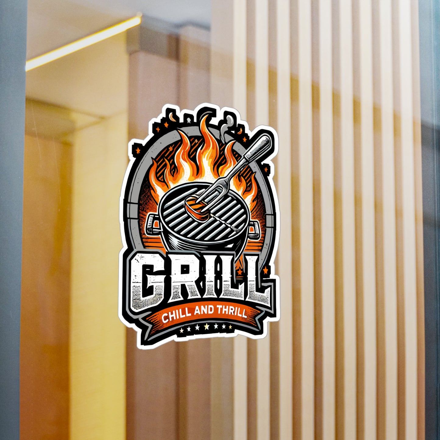 Grill Chill and Thrill - Grill Sticker for Car Window Laptop Sticker. Water Bottle Sticker, Vinyl Barbecue Decal, BBQ Sticker - Grill Gift