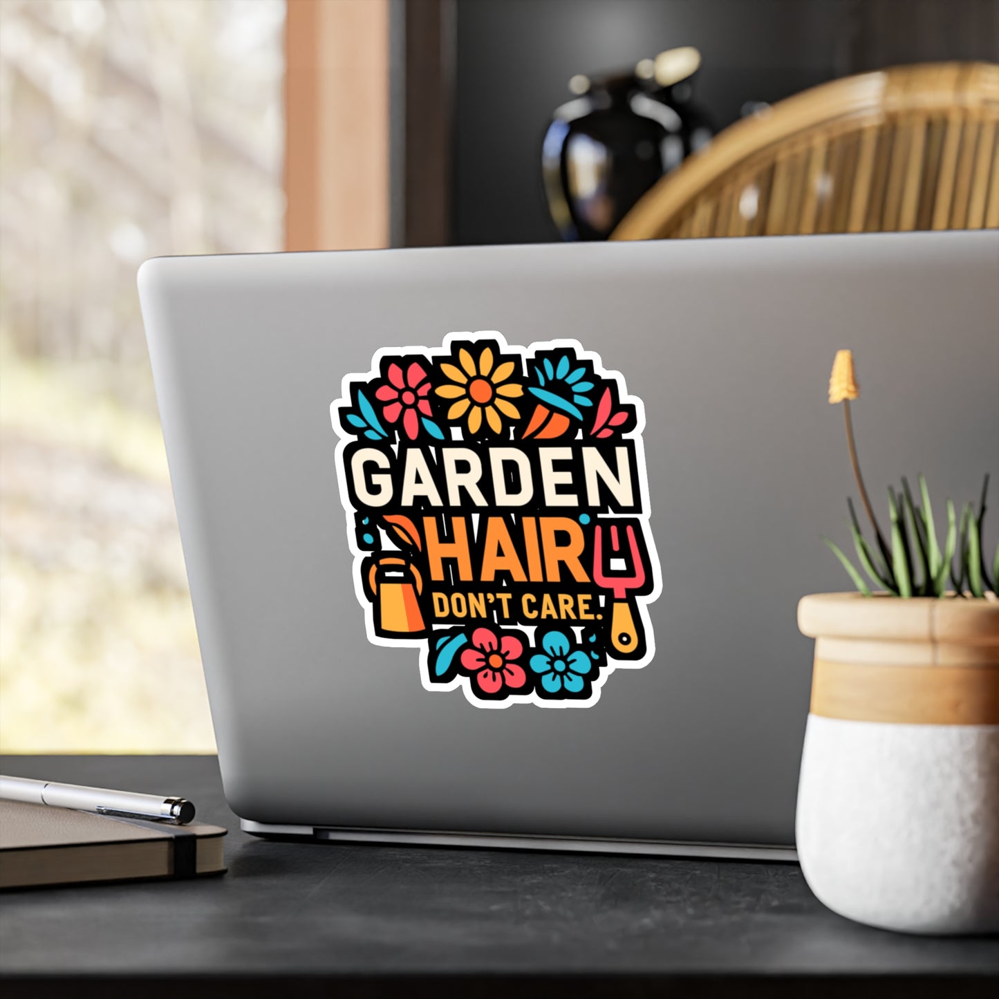 Garden Hair Don't Care - Gardening Sticker for Laptop Sticker. Water Bottle Sticker, Vinyl Landscaper Decal - Gardening Gift