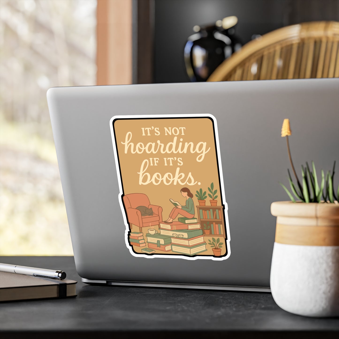 Reading Sticker – "It’s Not Hoarding If It’s Books" Vinyl Decal for Laptops & Water Bottles, Literature Lover Books Decor, Waterproof