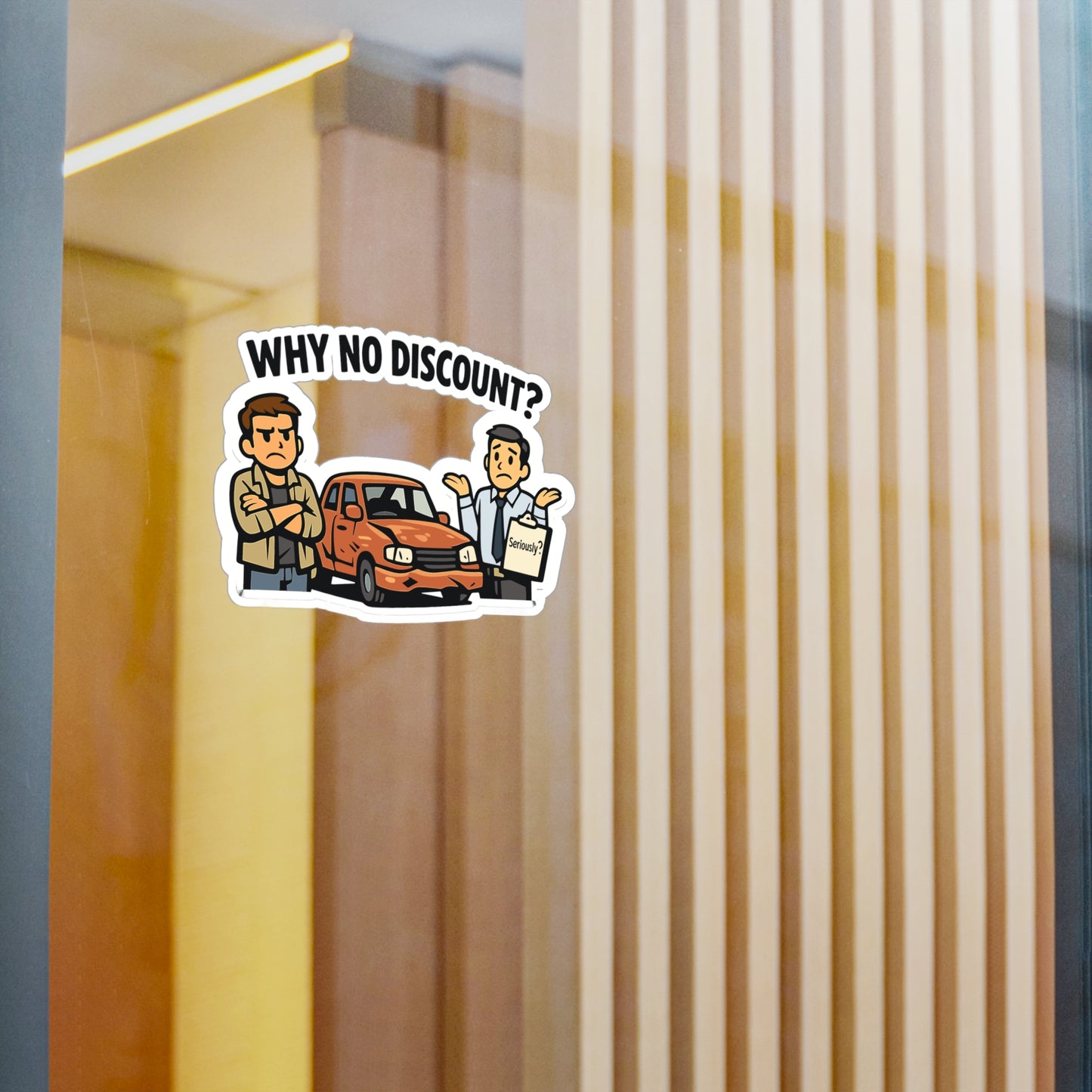 Insurance Agent Sticker "Why No Discount?" Funny Insurance Agent Decals, Waterproof Vinyl for Laptop Water Bottle, Policy Premium Liability Humor