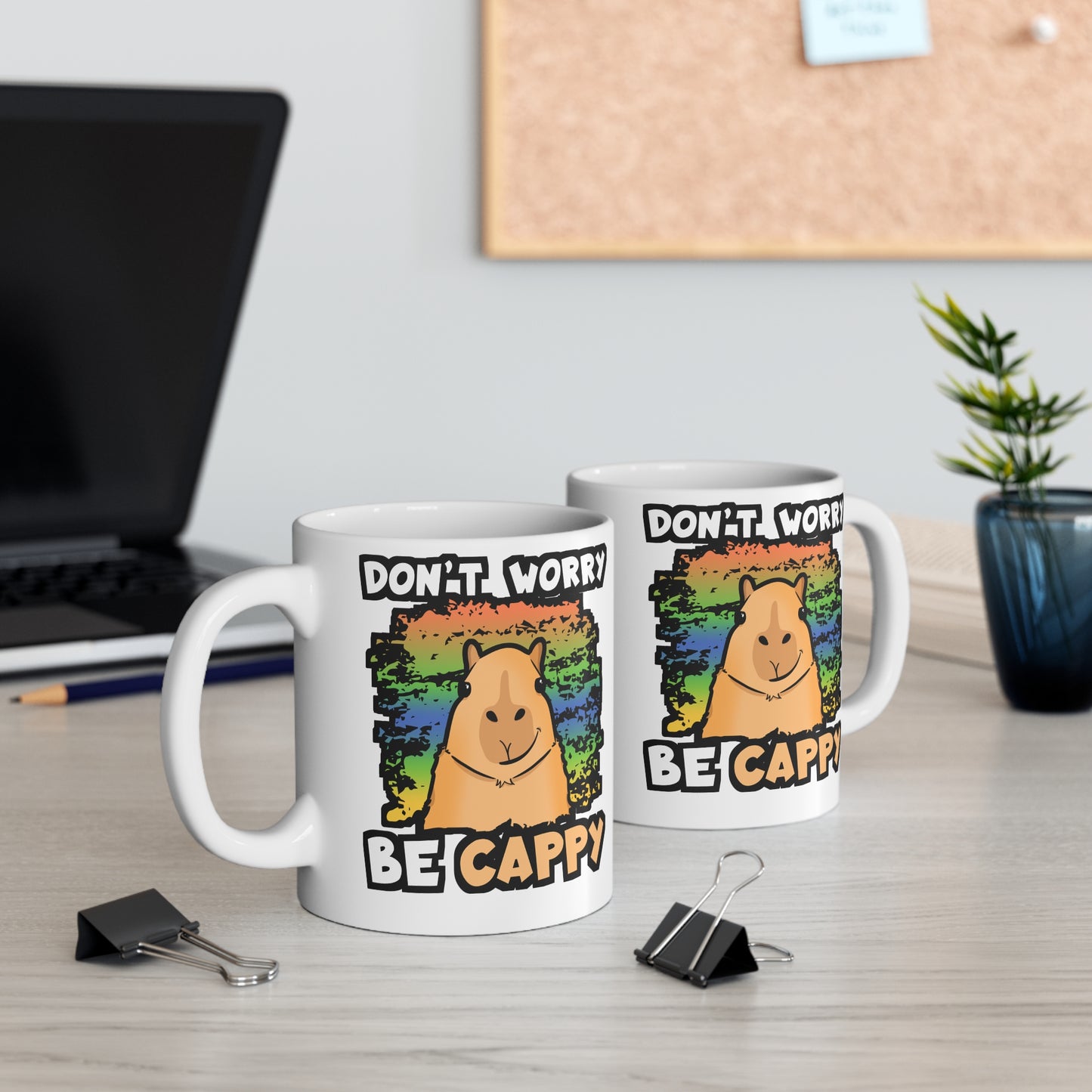 Don't Worry Be Cappy - Capybara Mug for Coffee 11oz. Capybara Cup, White ceramic, Capy Mug, Rodent Tea Cup - Capybara Gift