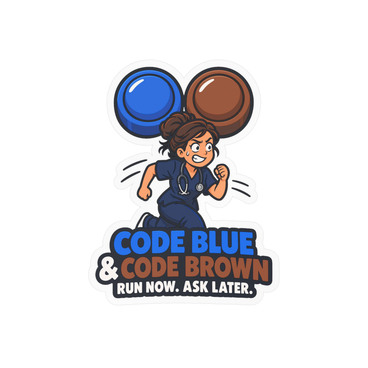 Nurse Sticker Code Blue & Brown, Waterproof Vinyl Decals for Laptop, Water Bottle, Nursing Student Gift