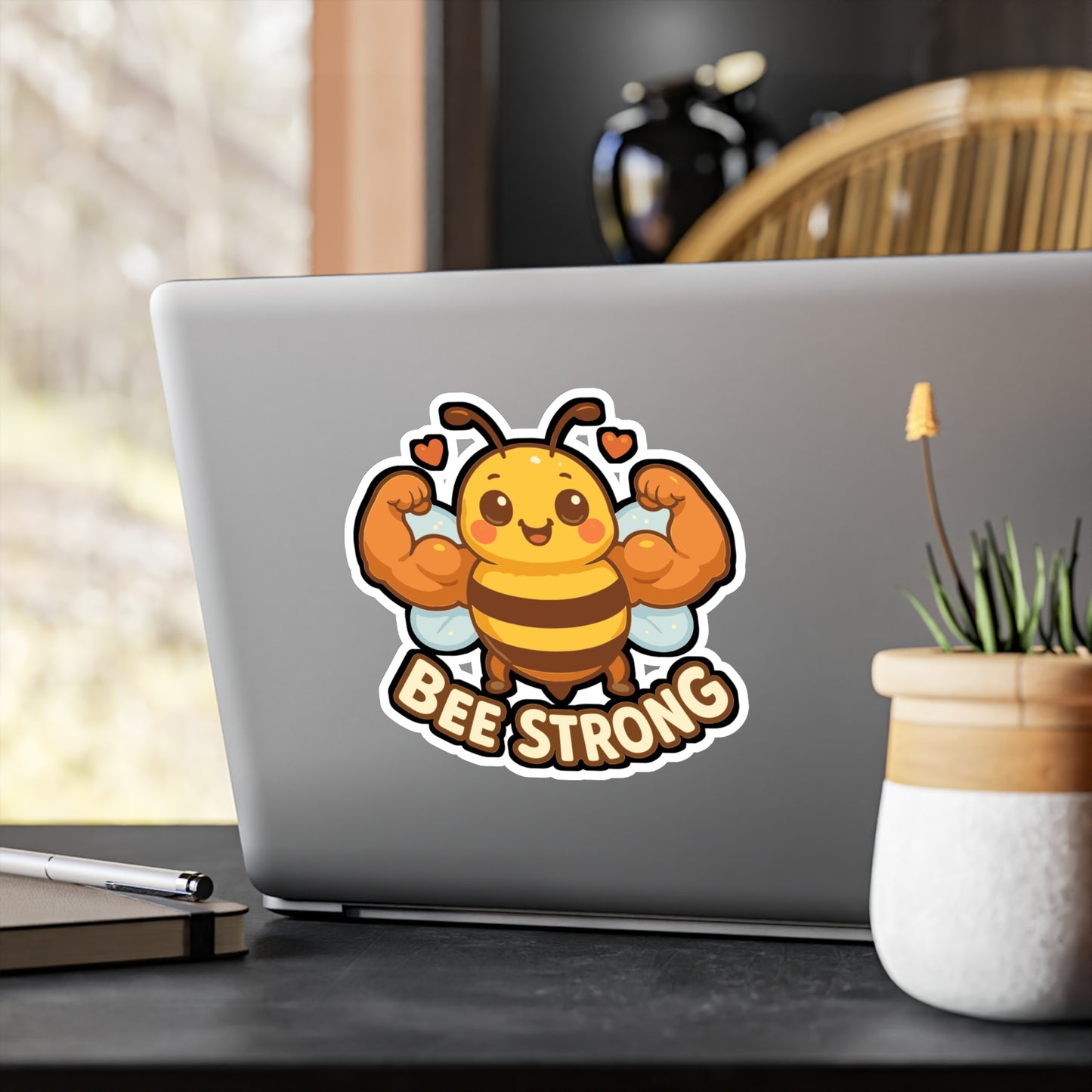 Bee Sticker – “Bee Strong” Motivational Decals for Fitness Enthusiasts, Vinyl Waterproof Muscles Design for Laptop, Water Bottle