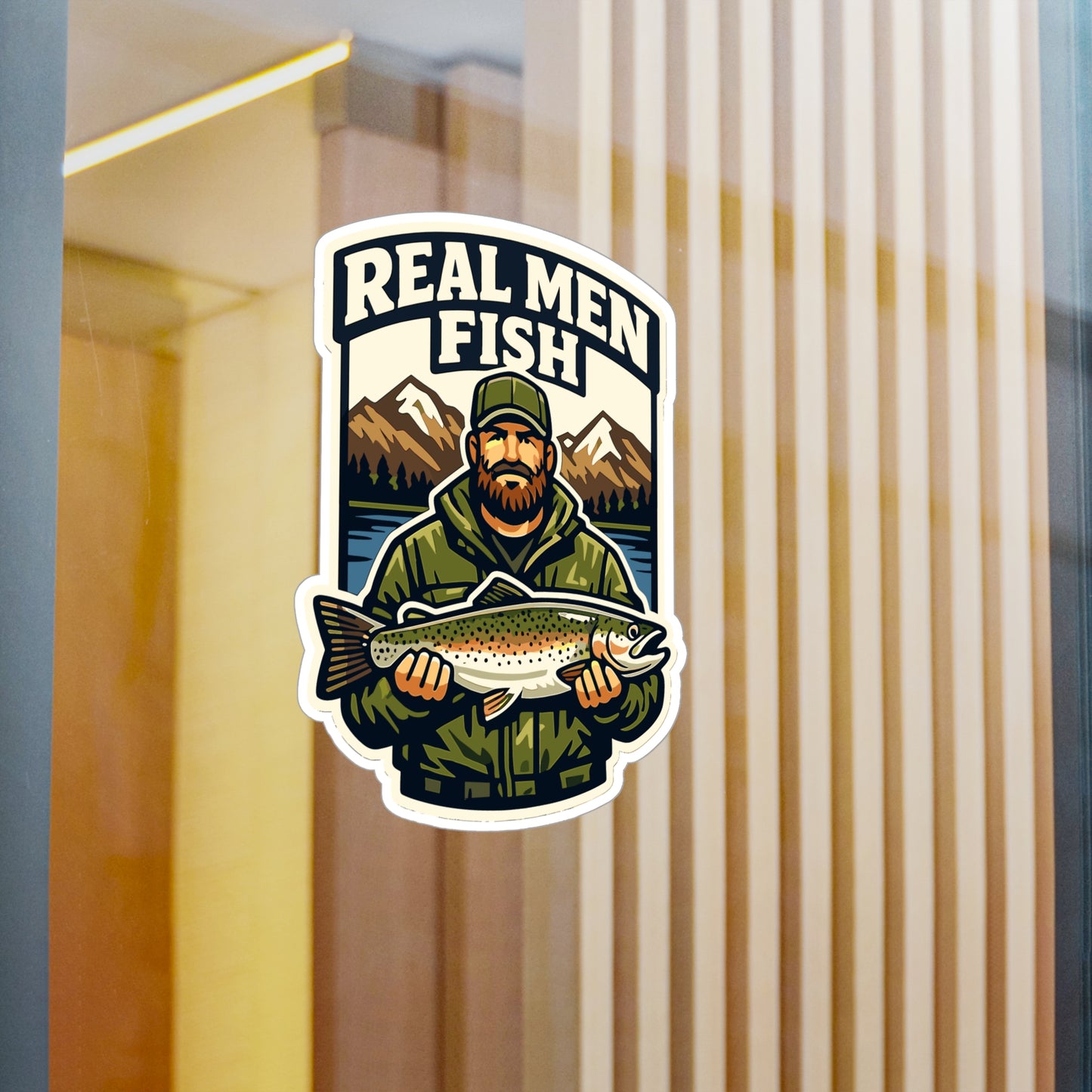 Fishing Sticker Real Men Fish Funny Angling Decals Waterproof Vinyl for Laptop Water Bottle Lake Boating Gift