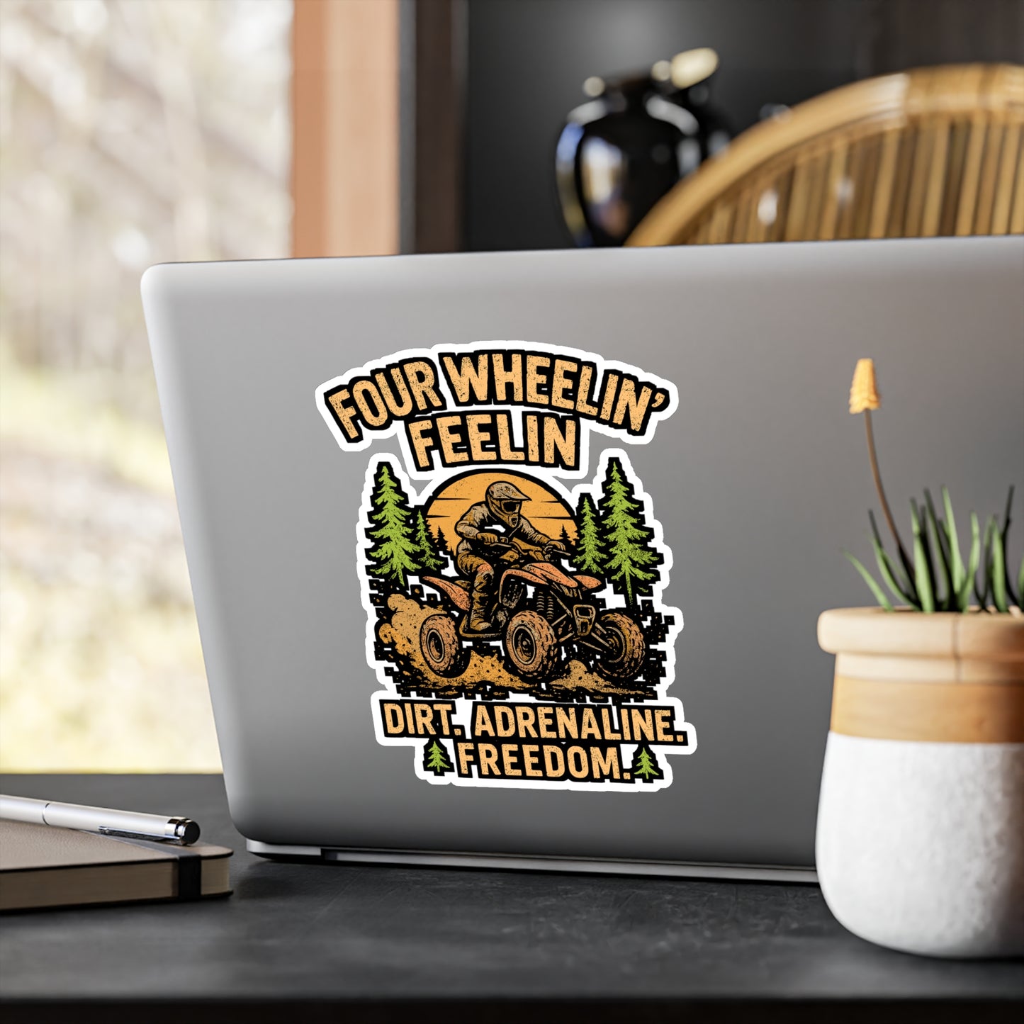 Four Wheelin' Feelin' – ATV Sticker for Car Window, Laptop or Water Bottle | Vinyl Quad Decal, Mudding Adventure Gift