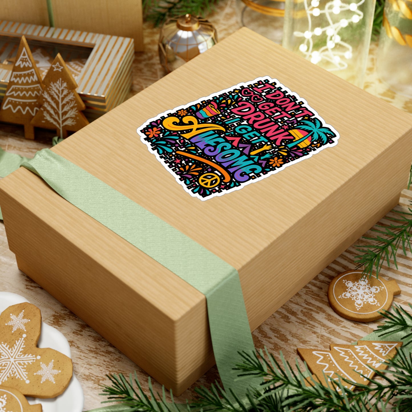 I Don't Get Drunk I Get Awesome - Festival Sticker - Perfect for Water Bottle, Laptop - Fun Gift for Party Friends