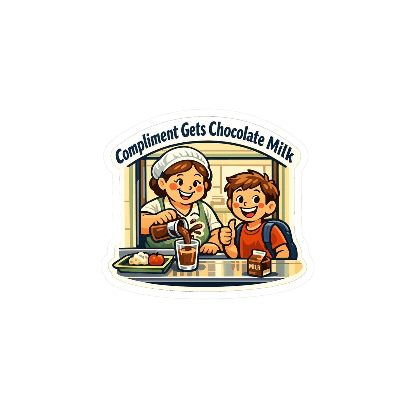 Lunch Lady Sticker Compliment Gets Chocolate Milk Funny Design Vinyl Waterproof Decals for Laptop Water Bottle School Canteen Humor