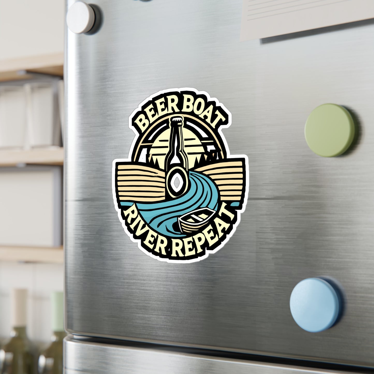 Beer Boat River Repeat - Boat Sticker for Car Window Laptop Sticker. Water Bottle Sticker, Vinyl Boating Decal, Beaches Sticker - Boat Gift