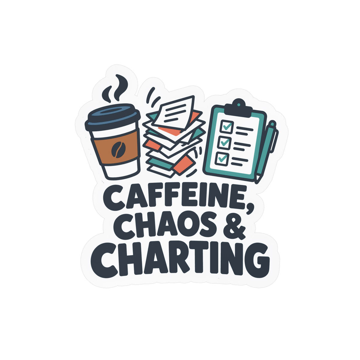 Nurse Sticker Caffeine, Chaos & Charting Decals for Laptop or Water Bottle, Waterproof Vinyl Nursing Student Gift
