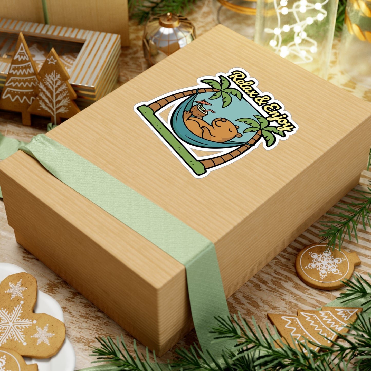 Capybara Sticker – Relaxing Capybara in Hammock Decals for Laptop, Water Bottle, Cute Vacation Relaxation Vinyl, Waterproof Decor