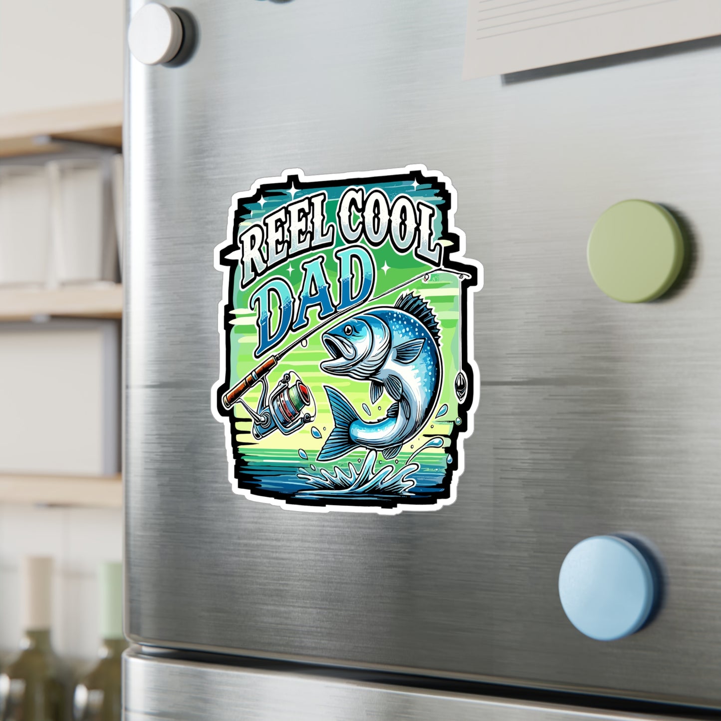 Reel Cool Dad - Fishing dad Sticker for Laptop Sticker. Water Bottle Sticker, Vinyl Fishing Decal - Fishing dad Gift