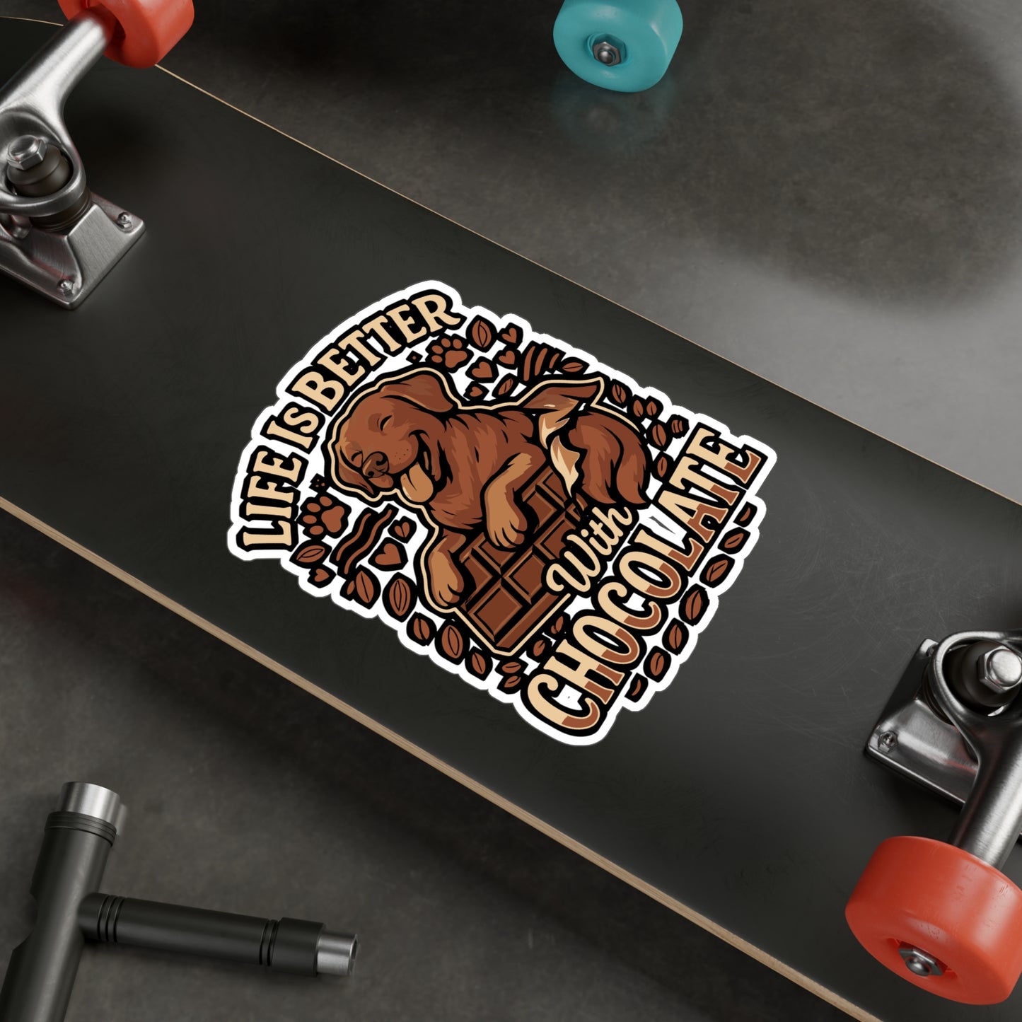 Life Is Better With Chocolate – Chocolate Labrador Sticker, Vinyl Decal for Laptop & Water Bottle | Dog Lover Gift, Lab Owner Accessory