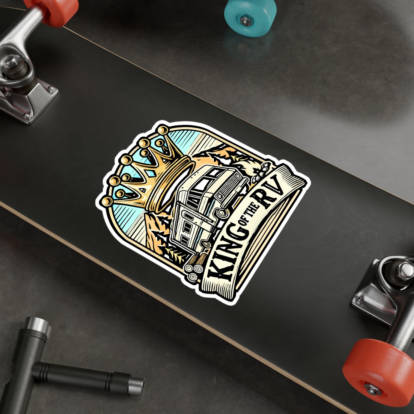 King of the RV – Vinyl Camping Decal for Car Window, Laptop & Water Bottle | RV Gift, Campfire Sticker, Outdoor Adventure