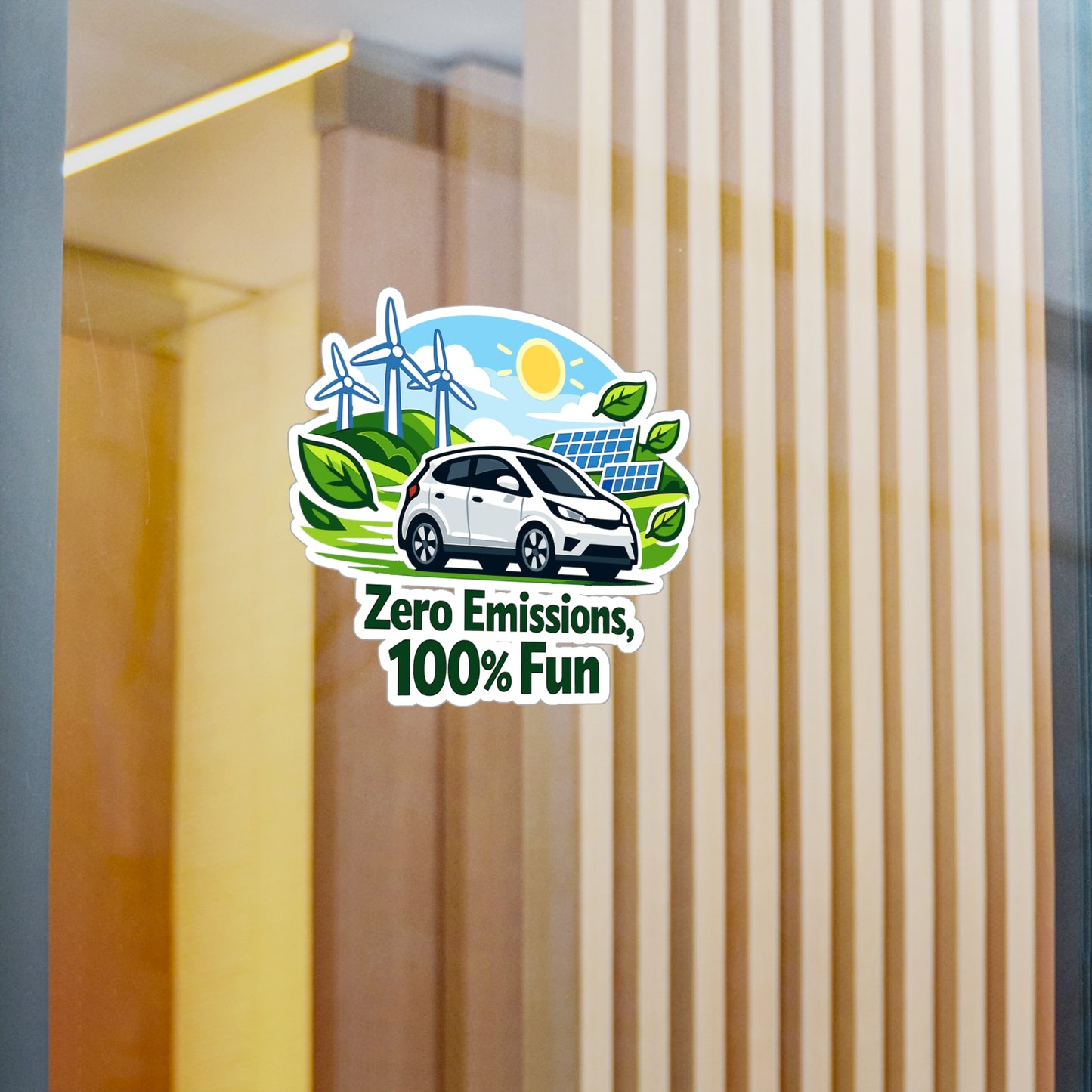 Electric Car Sticker - Zero Emissions, 100% Fun Vinyl Decals, Waterproof Rechargeable Battery Electric Vehicle Design for Laptop, Water Bottle
