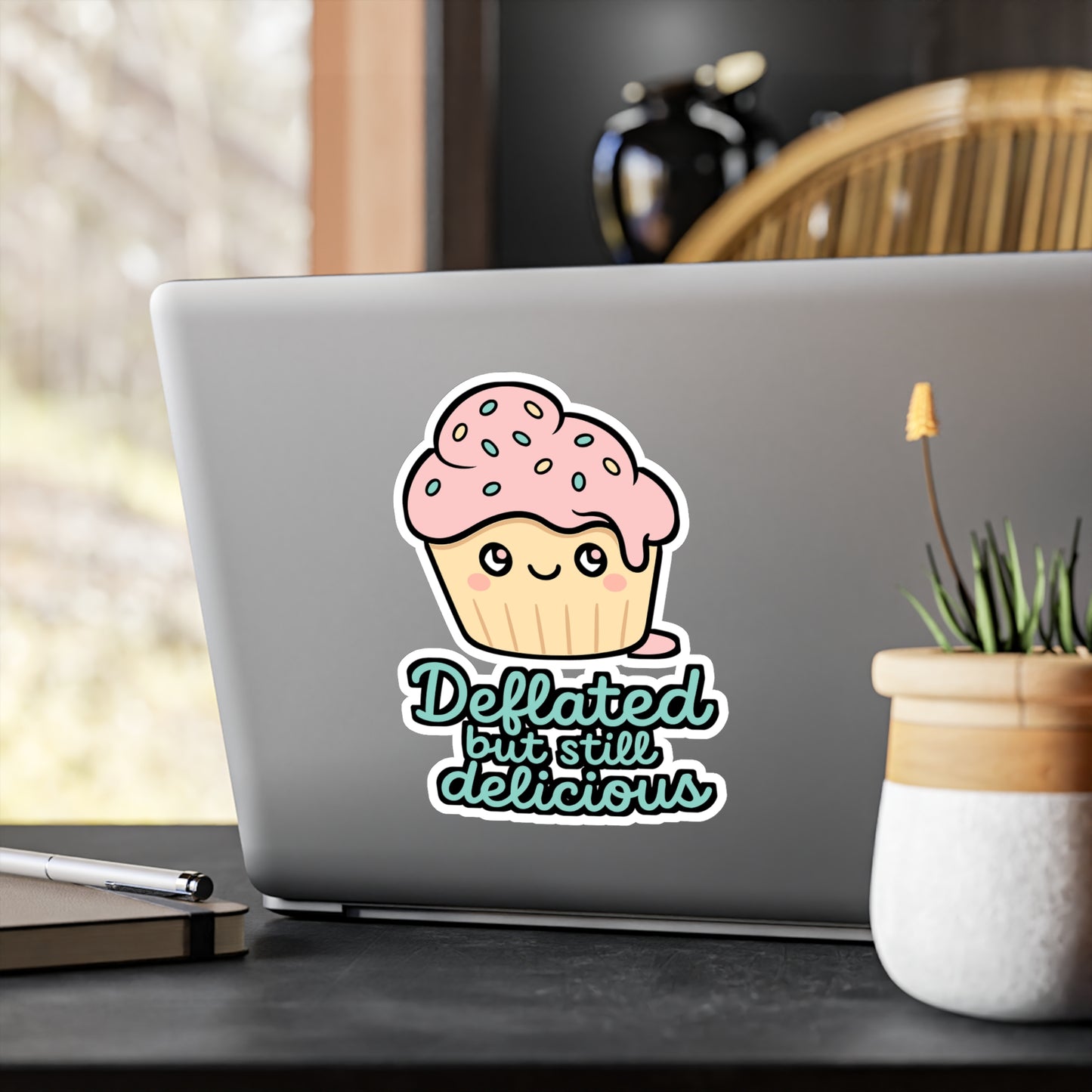 Cupcake Sticker – Deflated But Still Delicious Decals for Laptop, Water Bottle – Sweet Vinyl, Waterproof Cupcake Design