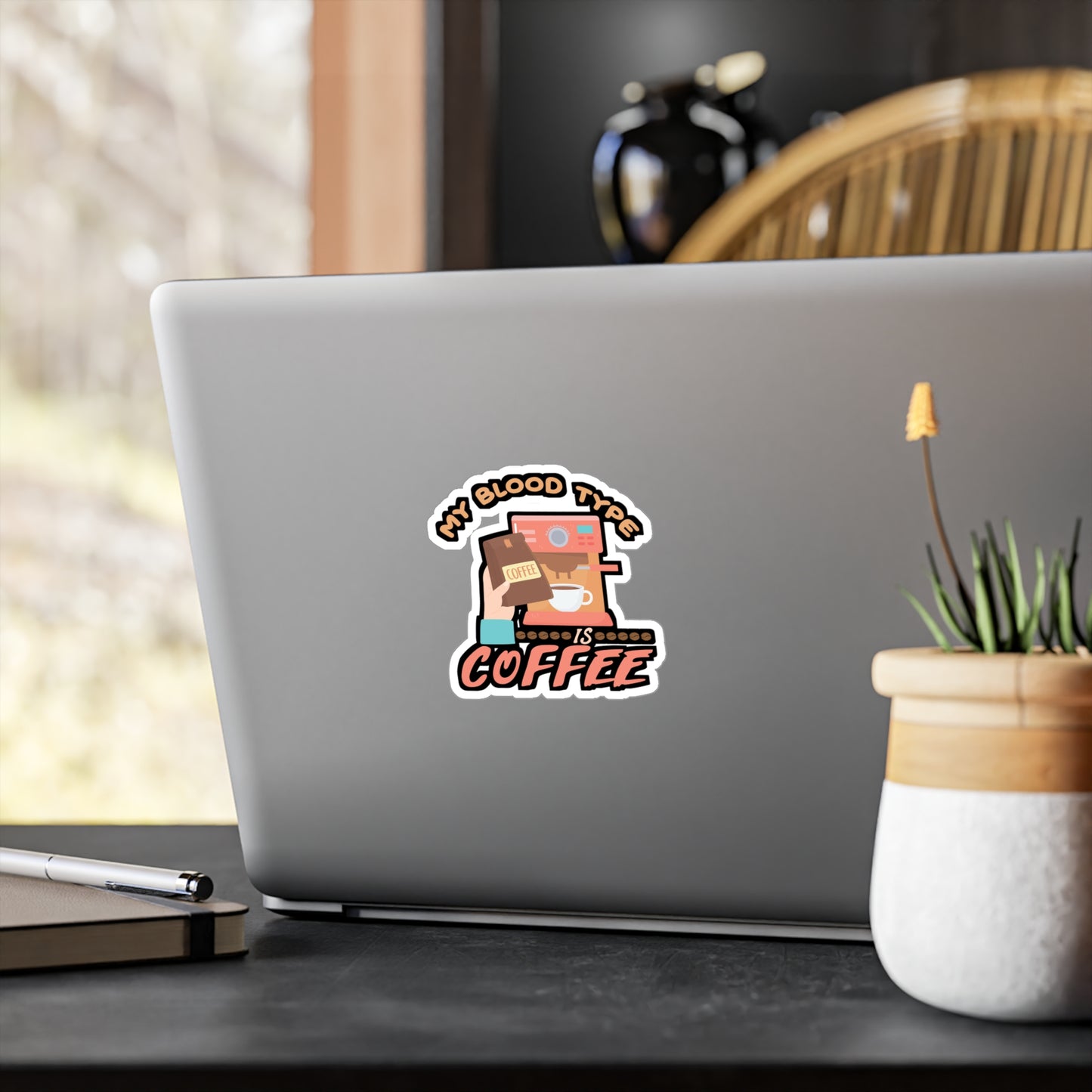 My Blood Type is Coffee - Coffee Sticker for Laptop Sticker. Water Bottle Sticker, Vinyl Cappuccino Decal - Coffee Gift