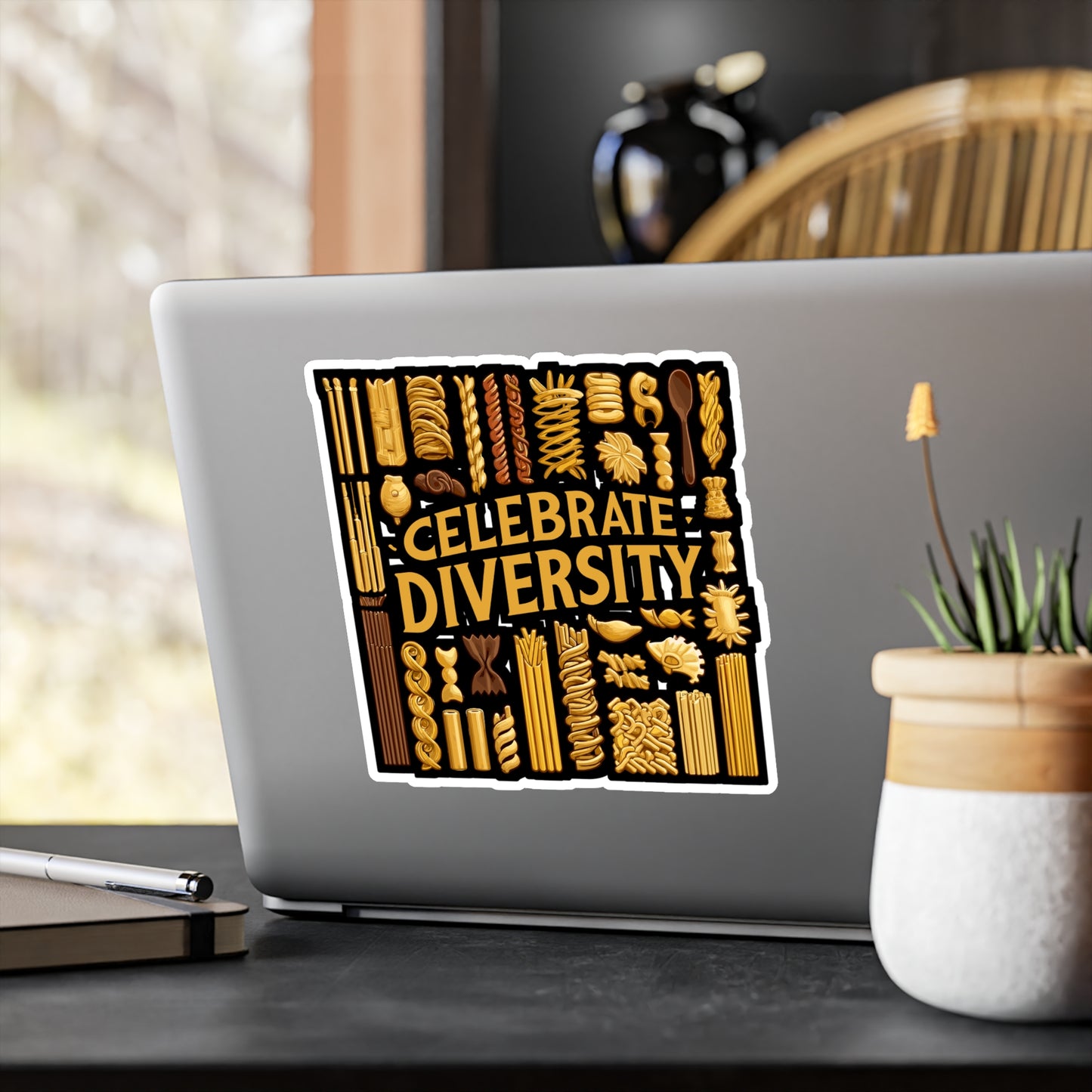 Celebrate Diversity - Pasta Sticker for Laptop Sticker. Water Bottle Sticker, Vinyl Diversity Decal - Pasta Gift