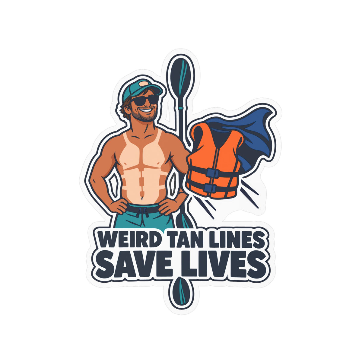 Kayak Sticker - Weird Tan Lines Save Lives, Funny Kayaker Decals for Laptop or Water Bottle, Kayaking and Rowing Humor