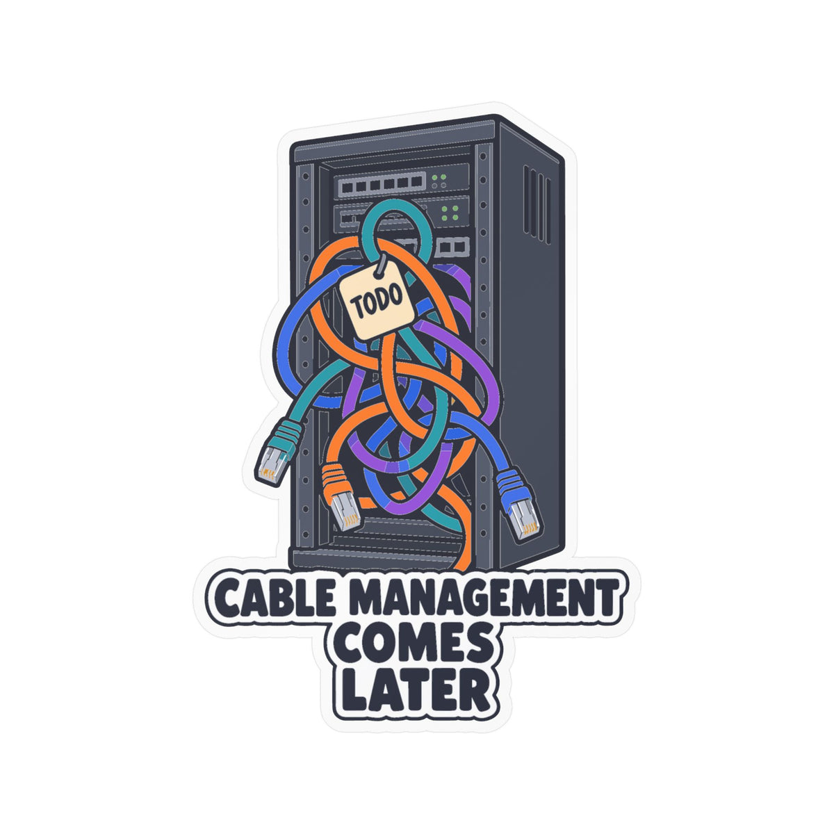 Tech Sticker – Cable Management Comes Later, Funny Reboot Button and Bandage Design Decals for Laptop and Water Bottle