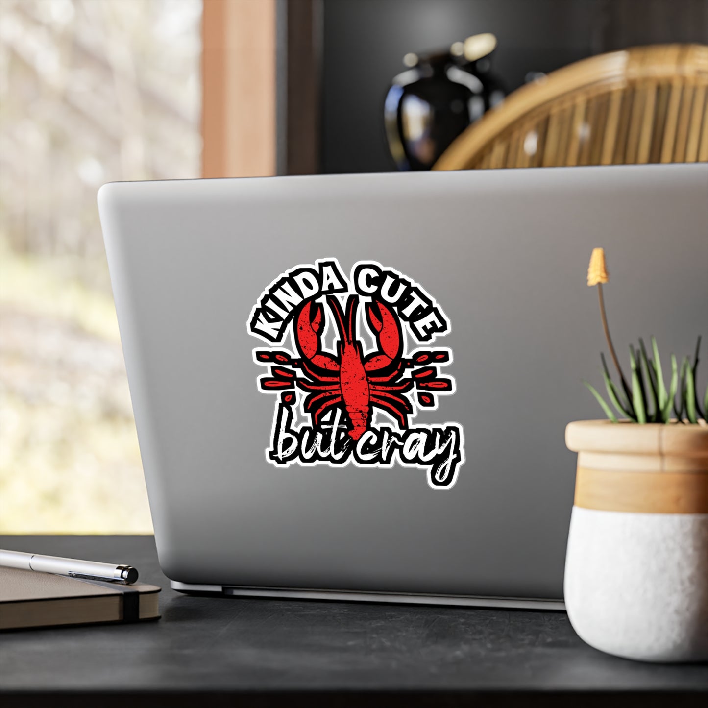 Kinda Cute Kinda Cray - Crawfish Sticker for Wall, Laptop, Window, Truck, Car Crawfish Gift Vinyl Crayfish Decal Sticker