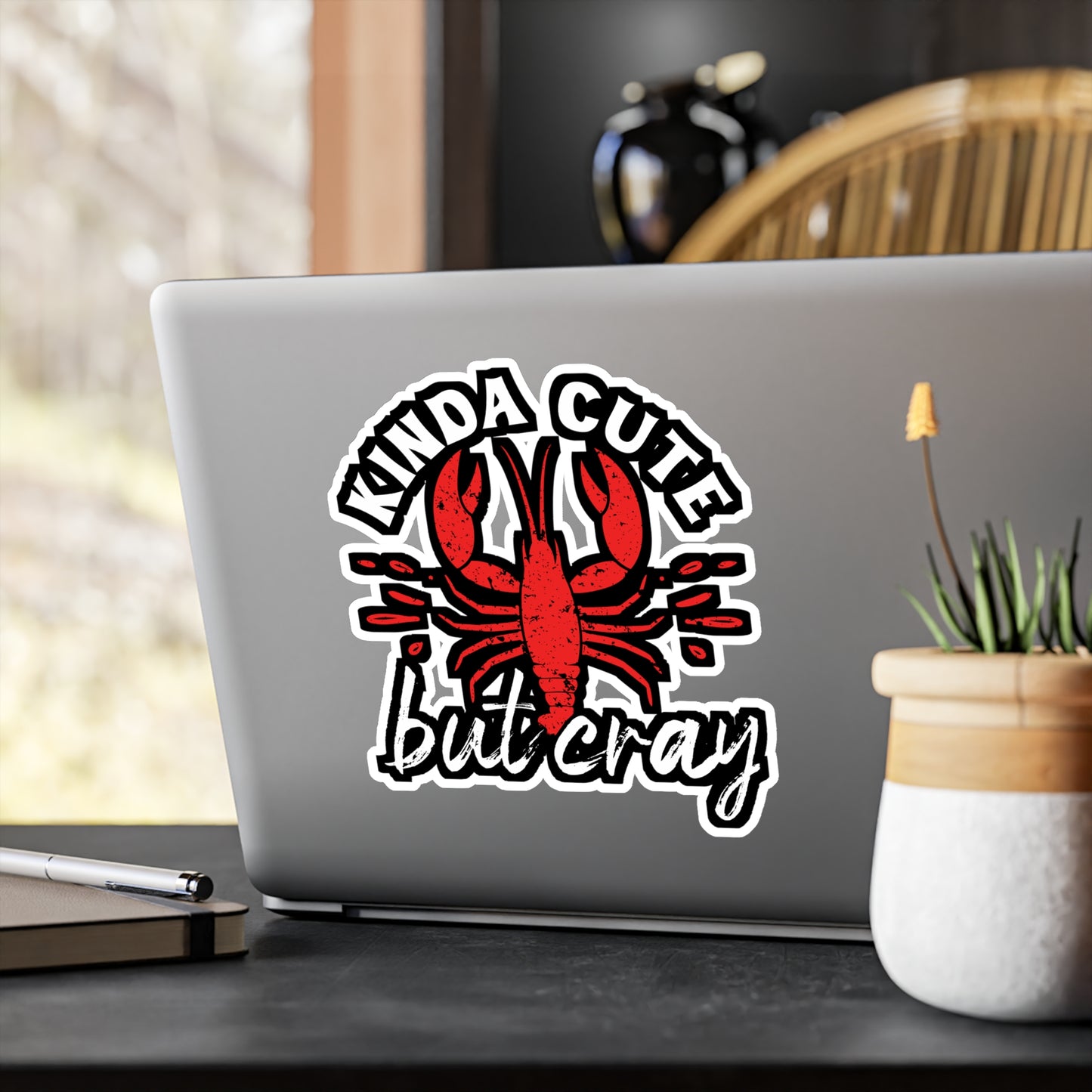 Kinda Cute Kinda Cray - Crawfish Sticker for Wall, Laptop, Window, Truck, Car Crawfish Gift Vinyl Crayfish Decal Sticker