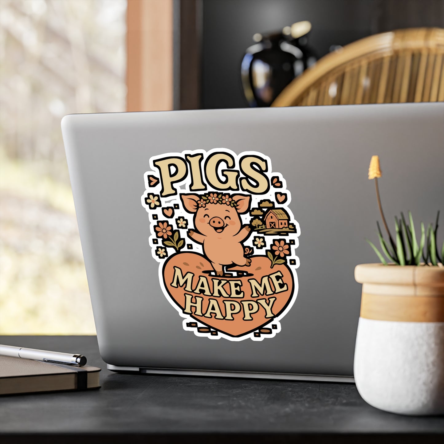 Pigs Make Me Happy – Farmer Sticker for Car, Laptop, Water Bottle & Animal Lover Gifts