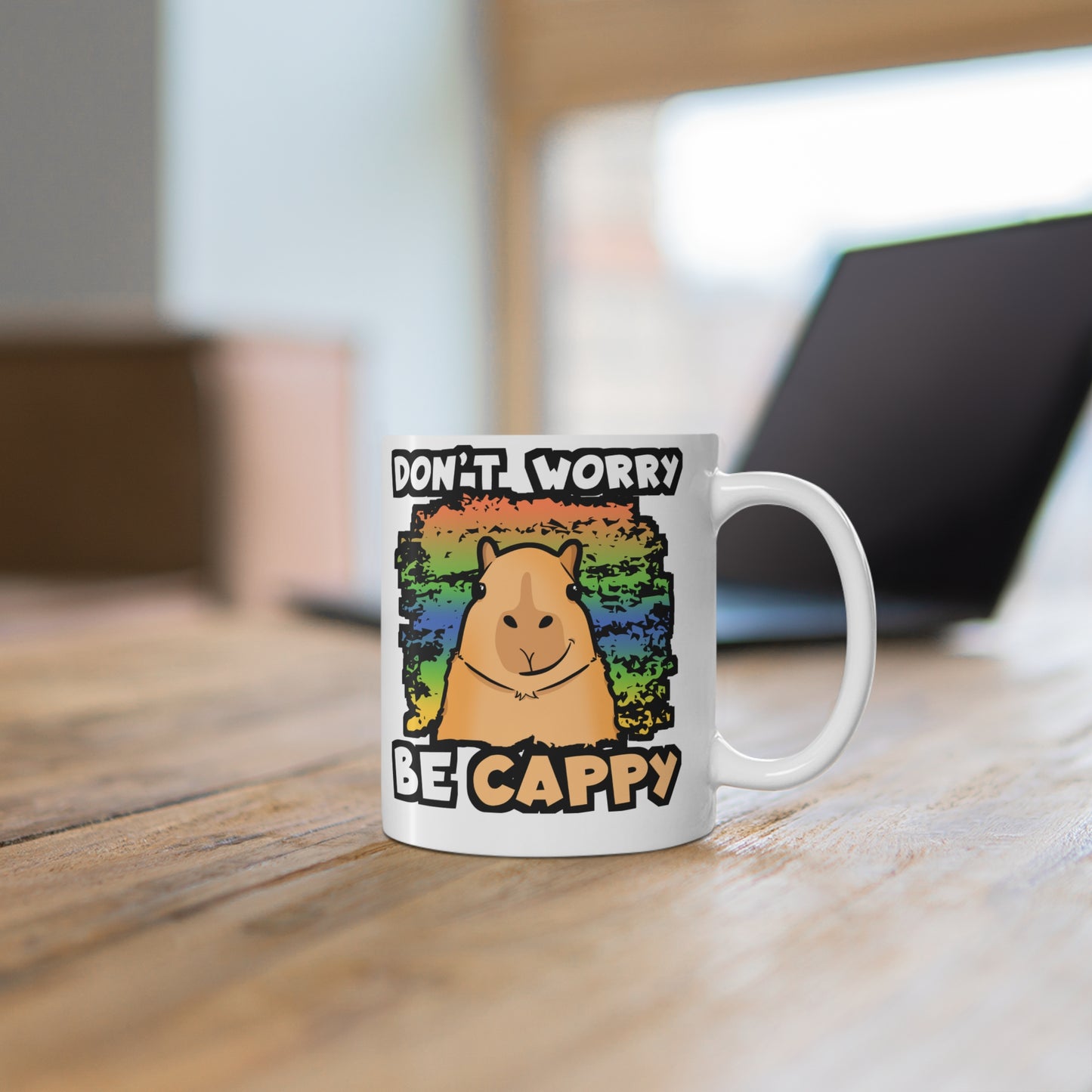 Don't Worry Be Cappy - Capybara Mug for Coffee 11oz. Capybara Cup, White ceramic, Capy Mug, Rodent Tea Cup - Capybara Gift